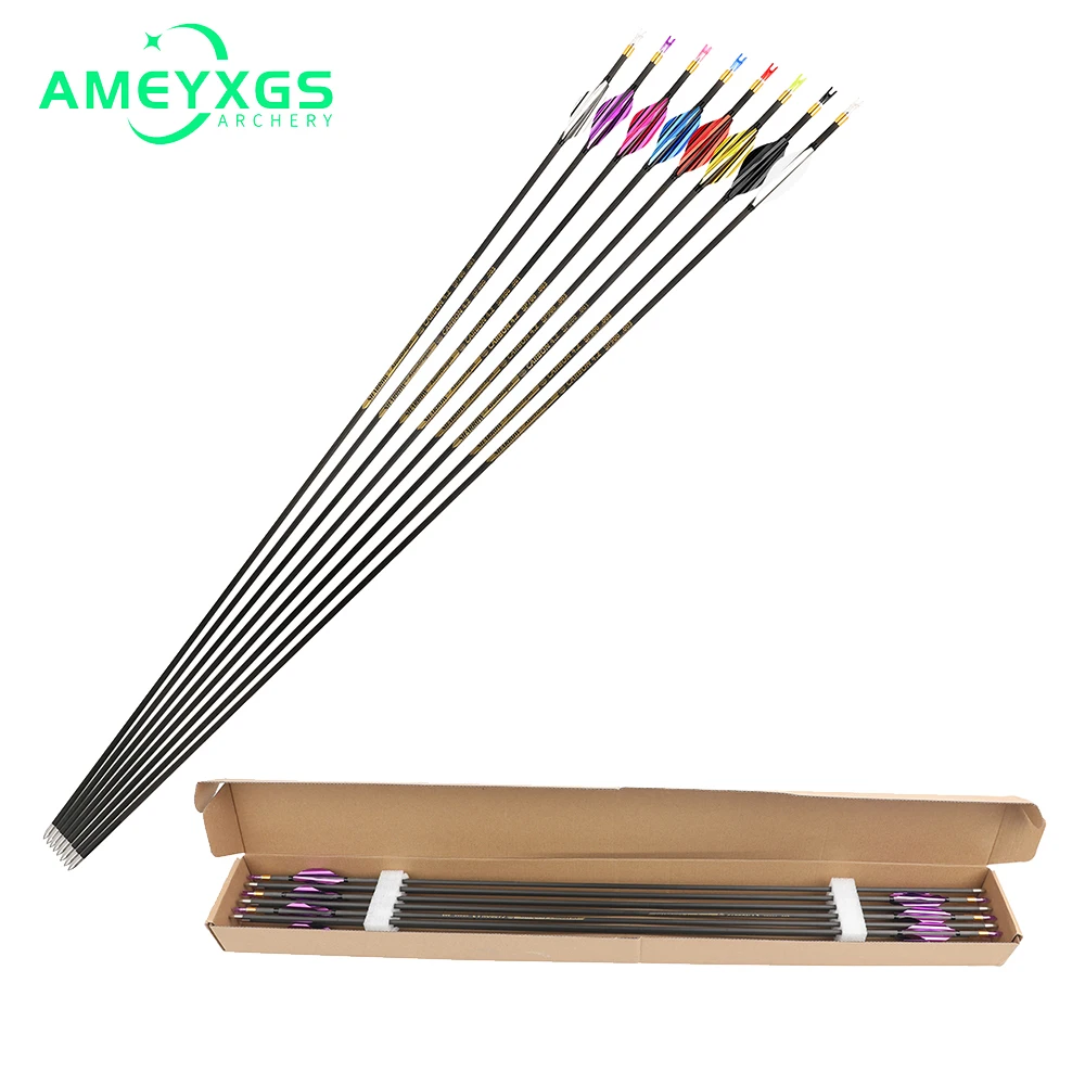 12pcs Pure Carbon Arrows Straightness +/-0.001 Carbon Arrow SP 700 800 900 100 ID4.2mm for Compound/Recurve Bow Hunting Shooting