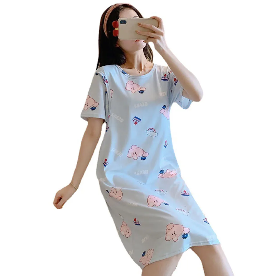 Spring And Summer Postpartum Confinement Clothing Large Size Short Sleeved Nursing Dress Cartoon Home Clothing Nightgowns