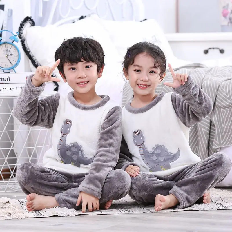 

New Winter Kids Pajamas Sets Warm Pyjamas For Boys Thicken Girls Sleepwear Flannel 3-14 Years Fleece Baby Thermal Underwear Set