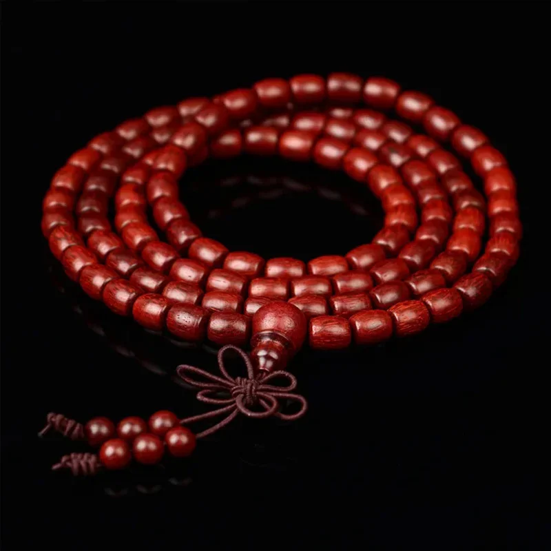 India red sandalwood barrel beads 108 hand string chicken blood red old material text play Buddha bead bracelet manufacturer