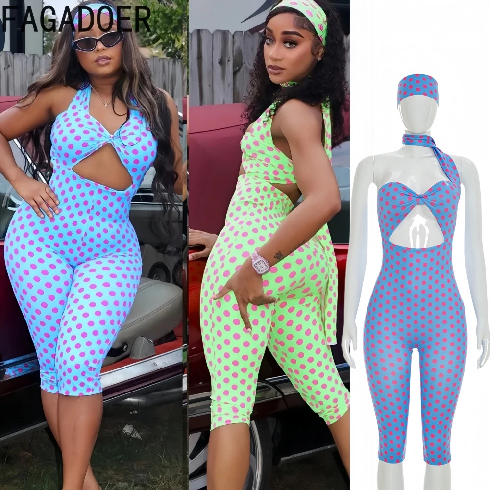 

Винтажный модный комбинезон FAGADOER с принтом в горошек, женский комбинезон с глубоким V-образным вырезом и открытой спиной, уличная одежда для женщин