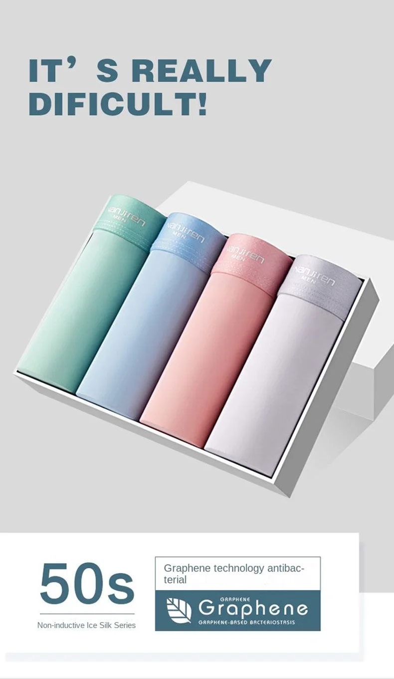 4 stücke Boxershorts männer Eis Seide Unterwäsche Coole Unterhose Atmungsaktive Sexy Dünne Höschen U Konvexen Dessous Großhandel Viele L-6XL – Detail 3