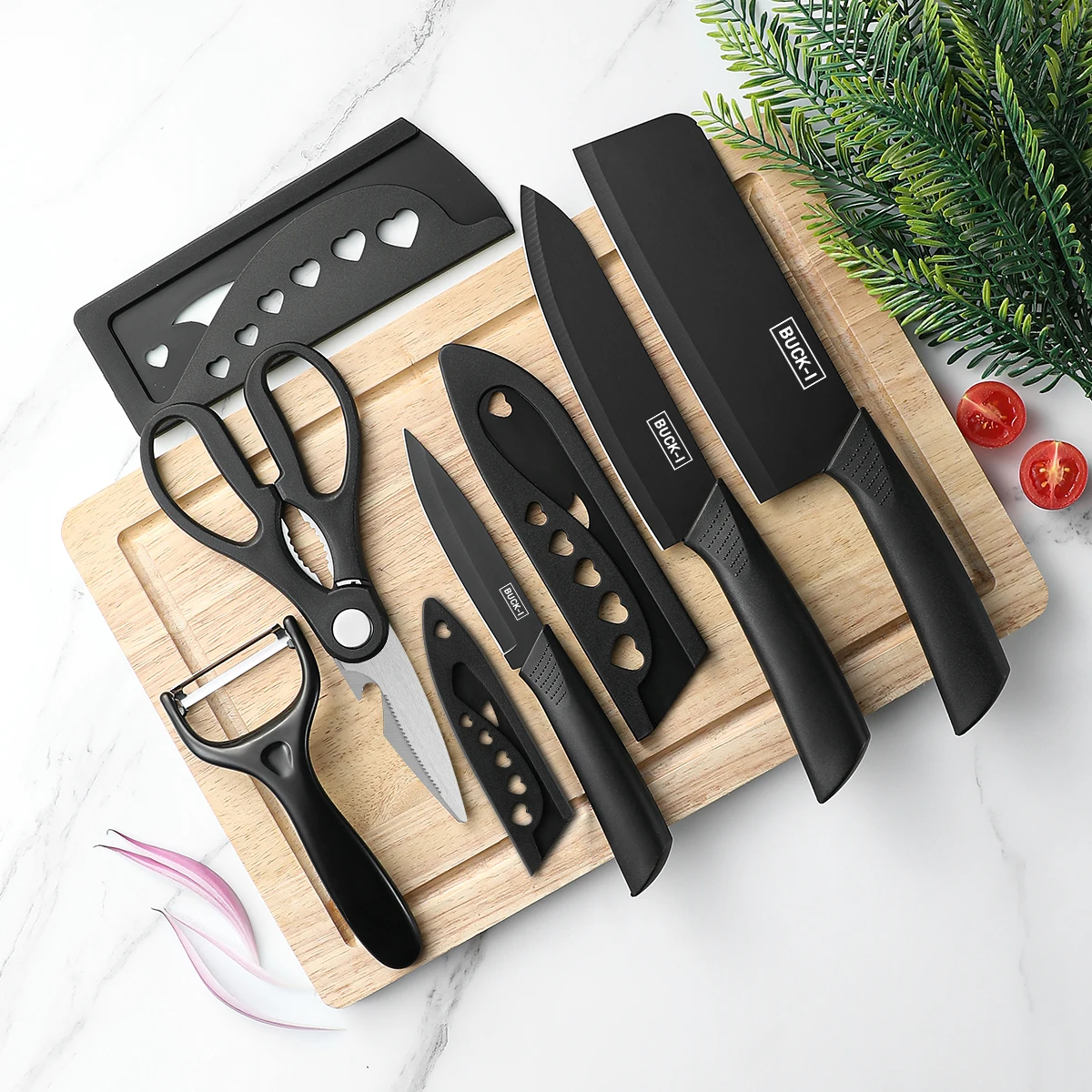 3-5PCS black stainless steel kitchen knife set, including a full set for kitchen, dormitory, household use, chef's knife, fr