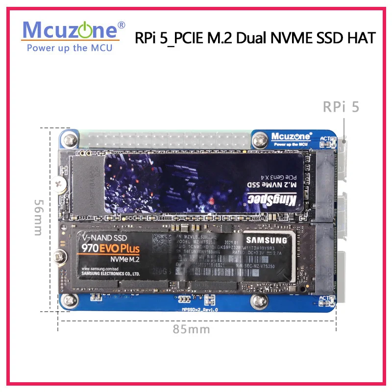 Imagem -04 - Raspberry pi Pcie M.2 Nvme Duplo Chapé Ssd Suporta 2280 2242 2230 Ssd Mps2280d