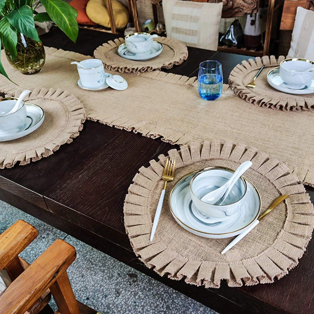 

2Pcs Retro Round Jute Placemats Insulated Non-Slip Table Mats Pastoral Style Dining Decor Round Placemats Decorative Place Mats