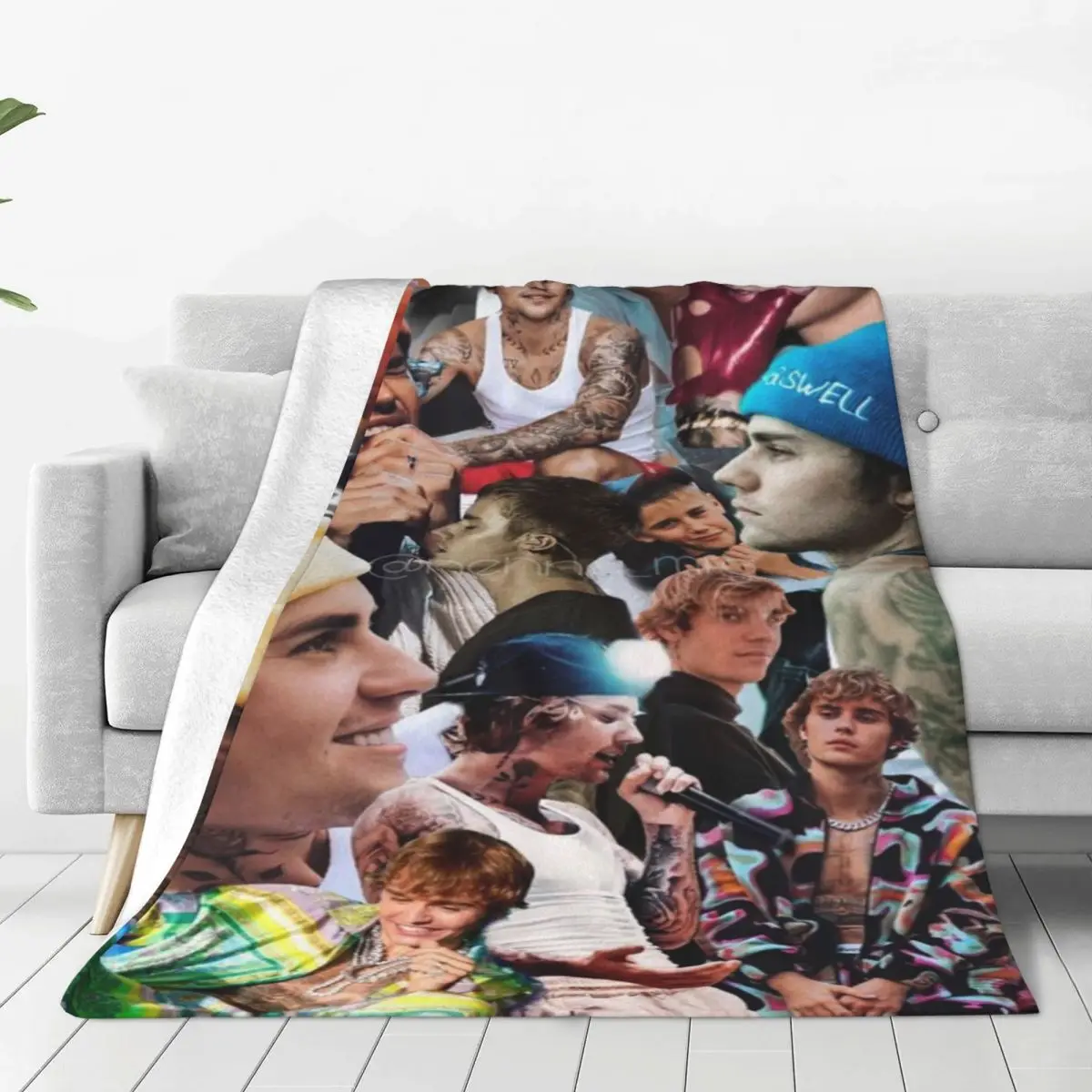 Justin Bieber Plaid Blanket Sofa Cover Coral Fleece Plush Printed Singer Collage Warm Throw Blanket for Home Bedroom Rug Piece