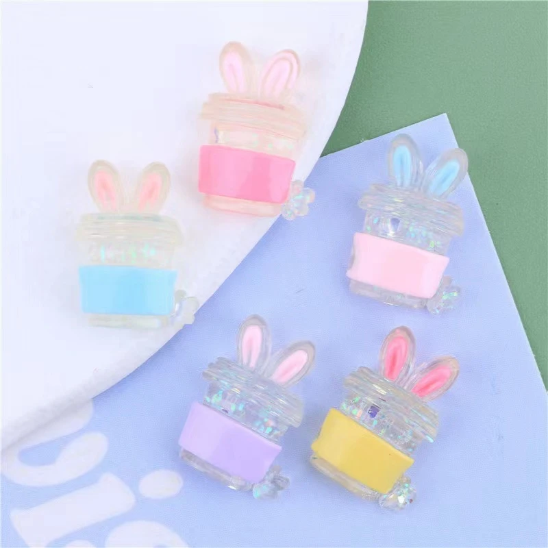 10Pcs New Cute Mini Cartoon Rabbit Drink Bottle Flat Back Resin Cabochons Scrapbook Diy Wedding Party Hairpin Accessories