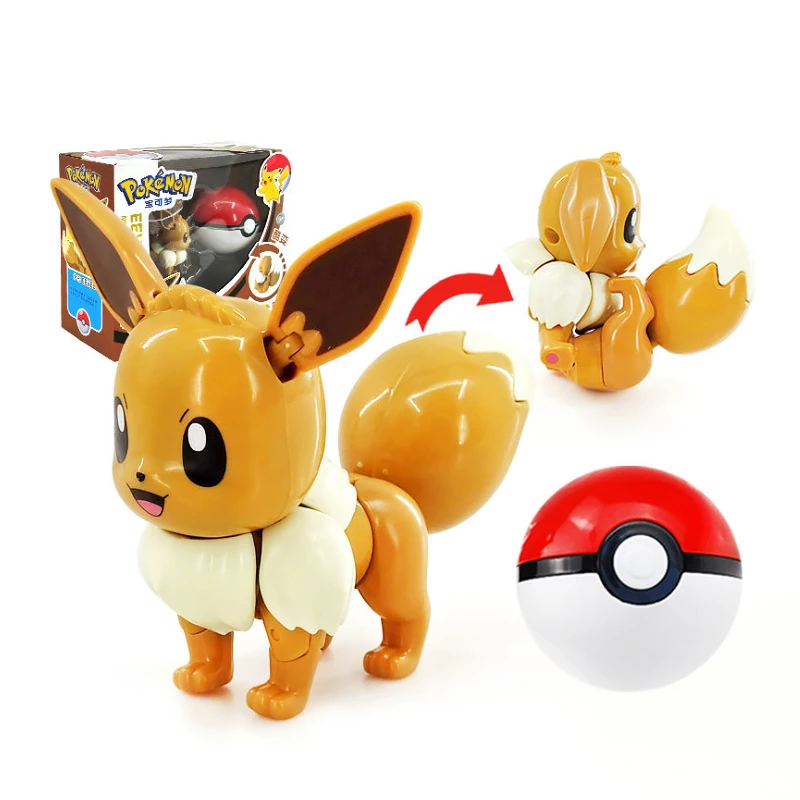 

New Pokemon Deformed Elf Ball Pikachu Lunala Solgaleo Eevee Pocket Monster Pokeball Action Deformation Model Doll Toys Kids Gift