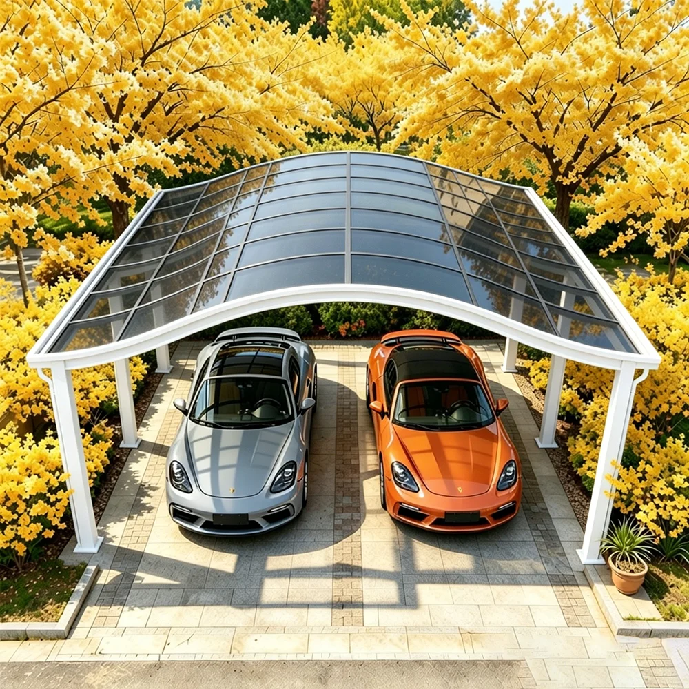 Freestanding Curved Aluminum Carport for Car,Outdoor Weatherproof PC Roof Panels Car Garage Shelter,Heavy Duty Carport Car Cover