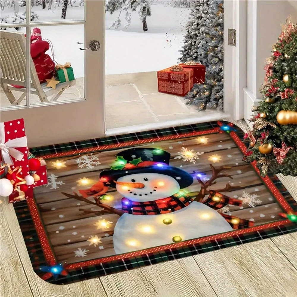 1pc Door Mat Snowman 3D Printed for Home Living Room Decor Non-slip Floor Mat Cozy Carpet for New Year Christmas Door Decoration