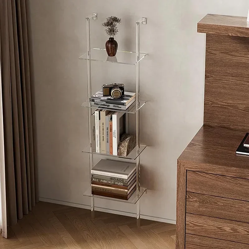 Acrylic ladder bookshelf transparent wall-mounted type is suitable for small space multi-functional bookcases