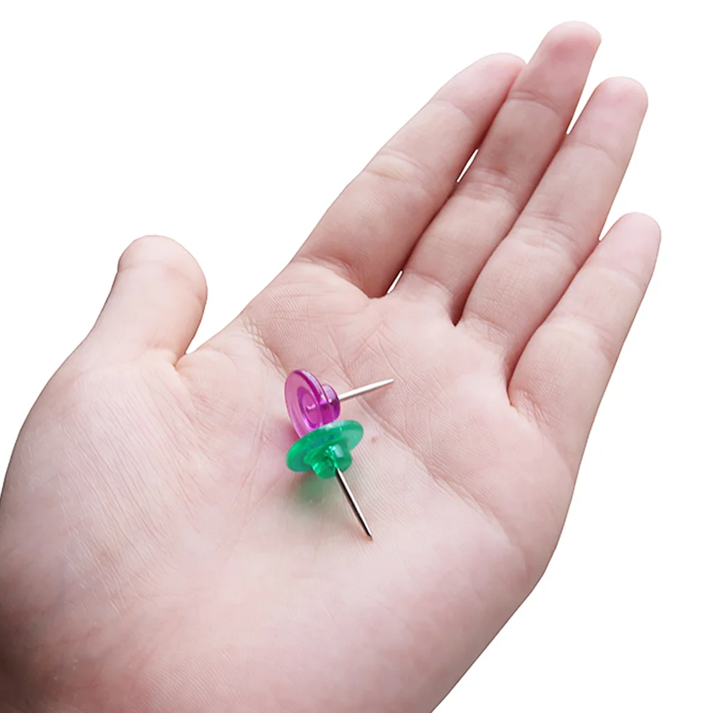 

100Pcs Transparent Colorful Pushpin Nail Large Size Office School Home Use Bulletin Board Cork Strips Map Marking with Storage