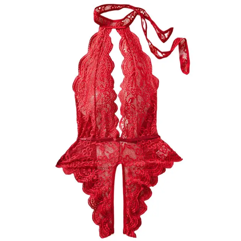 

Экзотические женские кружевные комплекты нижнего белья, открытый бюстгальтер, перспективный висячий галстук на шее, сексуальный комплект, цельный эротический комплект с открытой спиной