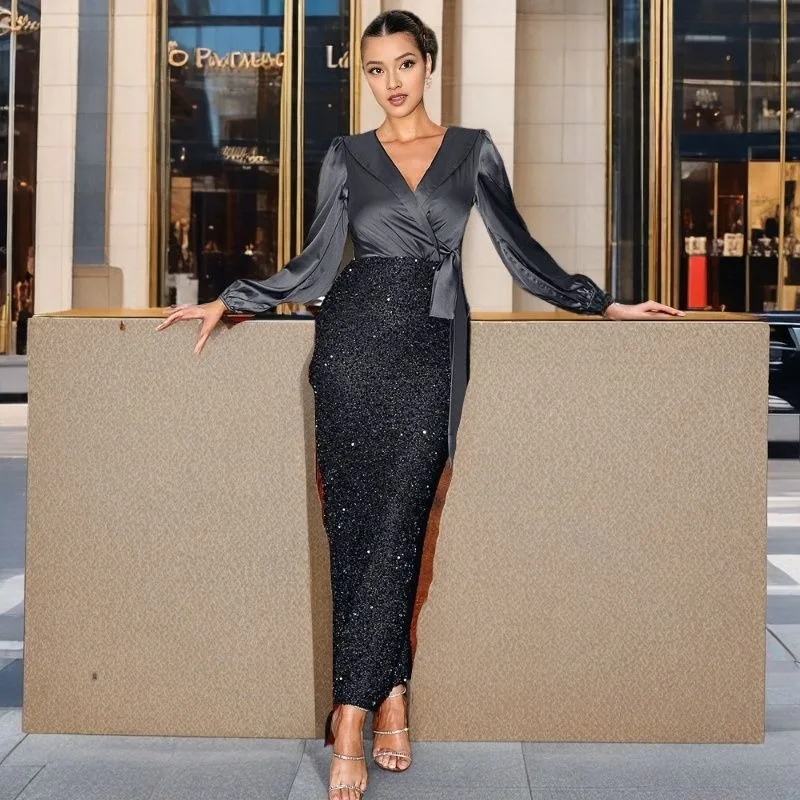 Vestido de noche Formal con hombros descubiertos y dobladillo de sirena ajustado de gama alta para mujeres europeas y americanas para banquetes, bailes de graduación, bodas y noche