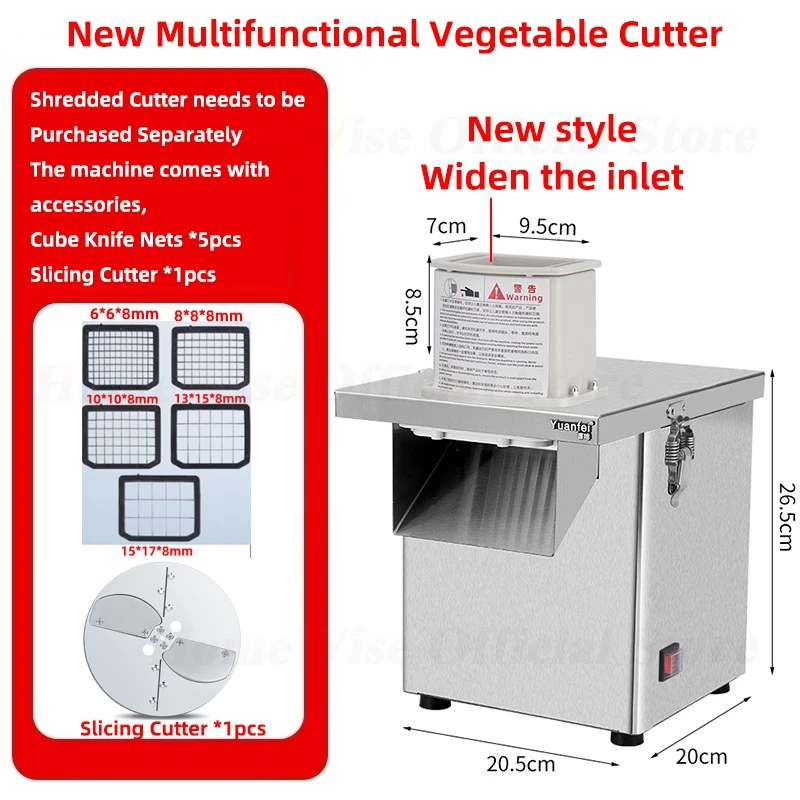 HomeWise EVEC-U Electric Vegetable Cube Cutting Machine Fruit Slicer Cutting Strip Dice Food Processor With 5 Blades