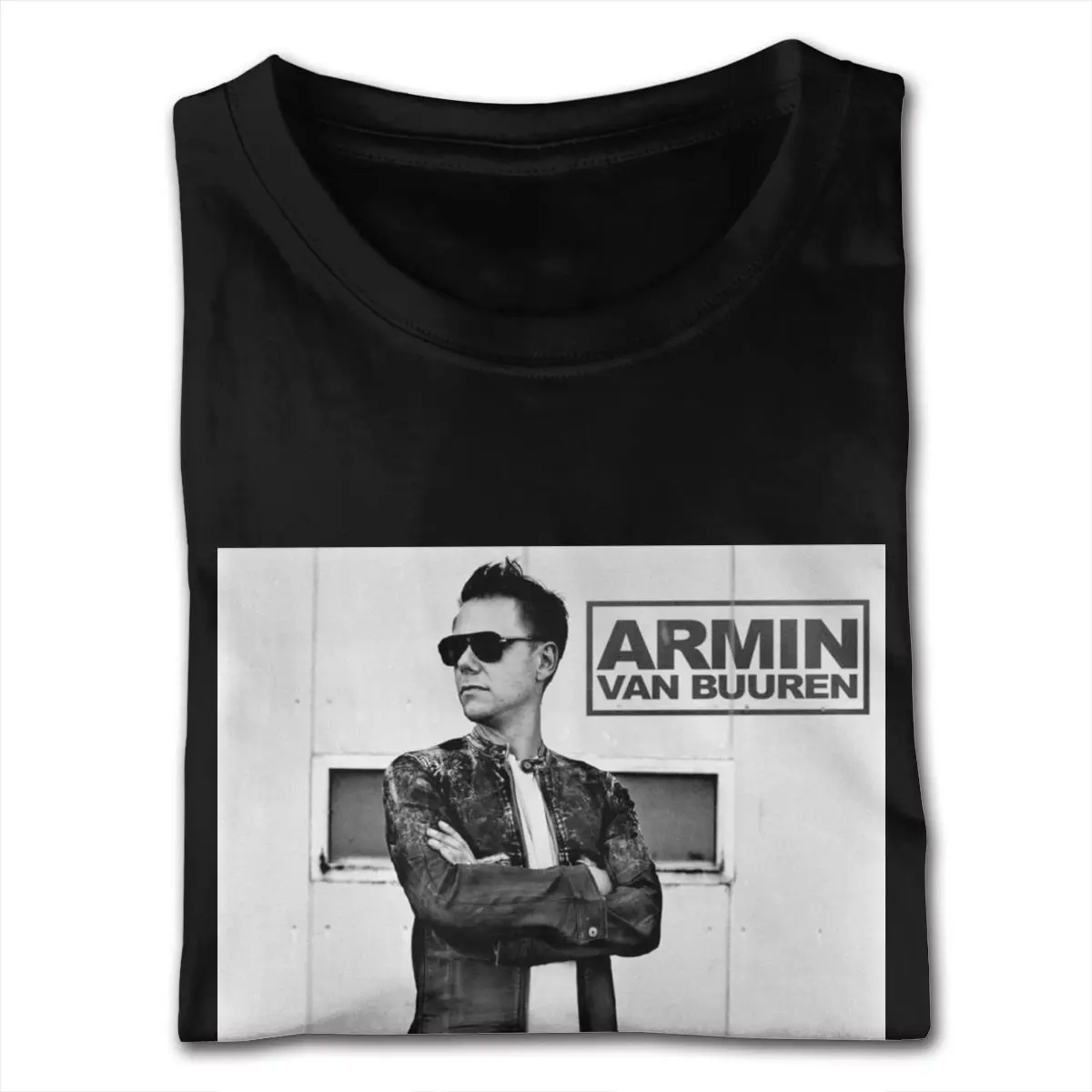 تي شيرت Armin Van Buuren A State Of Trance كبير الحجم للرجال بأكمام قصيرة من القطن الفائق باللون الأسود