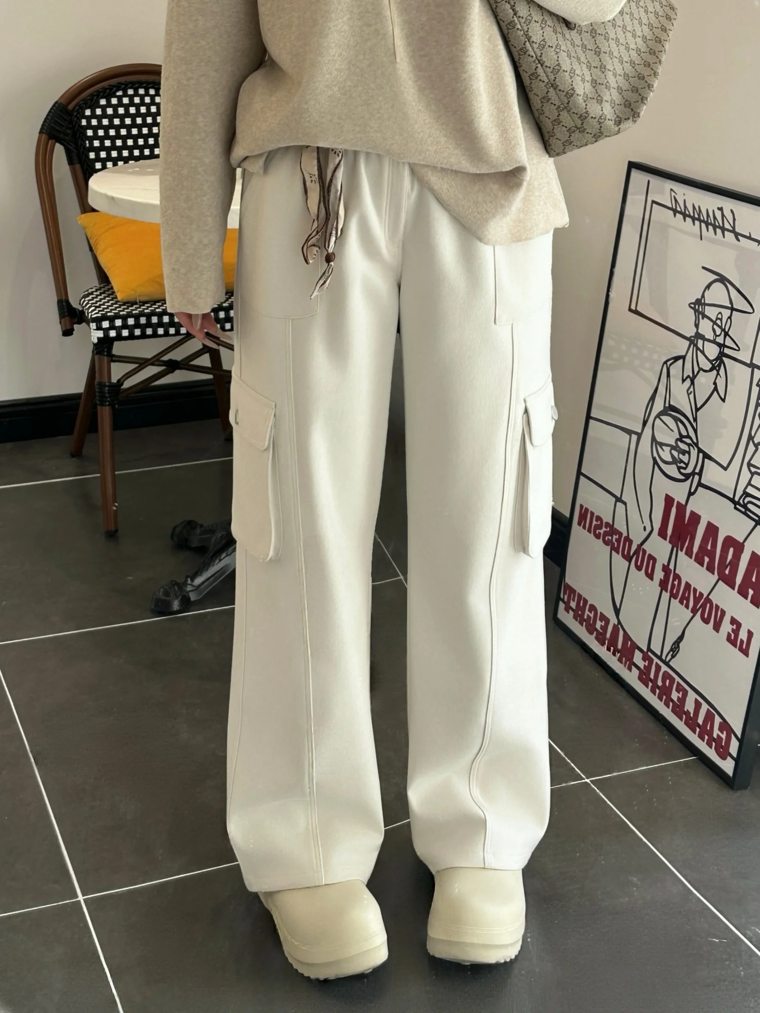 

Брюки рабочие повседневные больших размеров, прямого кроя, в корейском стиле, с высокой талией, из полиэстера, утепленные, зимние, модный дизайн