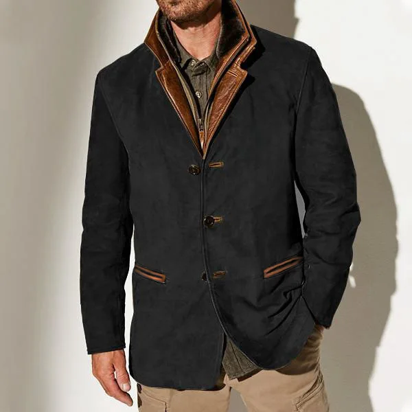 Man Plush Jacket Winter New Vintage Contrast Color Turn Down Collar Male Cargo Coat Thicken Fleece Long Sleeve Men Outerwear
