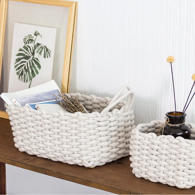 Hand-woven Thick Cotton Rope Storage Basket Nordic Large Capacity Baby Toy Clothes Sundries Desktop Organizer Debris Storage Box