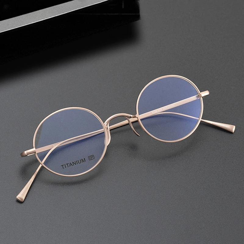 45mm Men's Titanium Glasses Round Eyeglasses Frame Retro High Nose Rest Design Myopia Hyperopia Glasses Optics Prescription