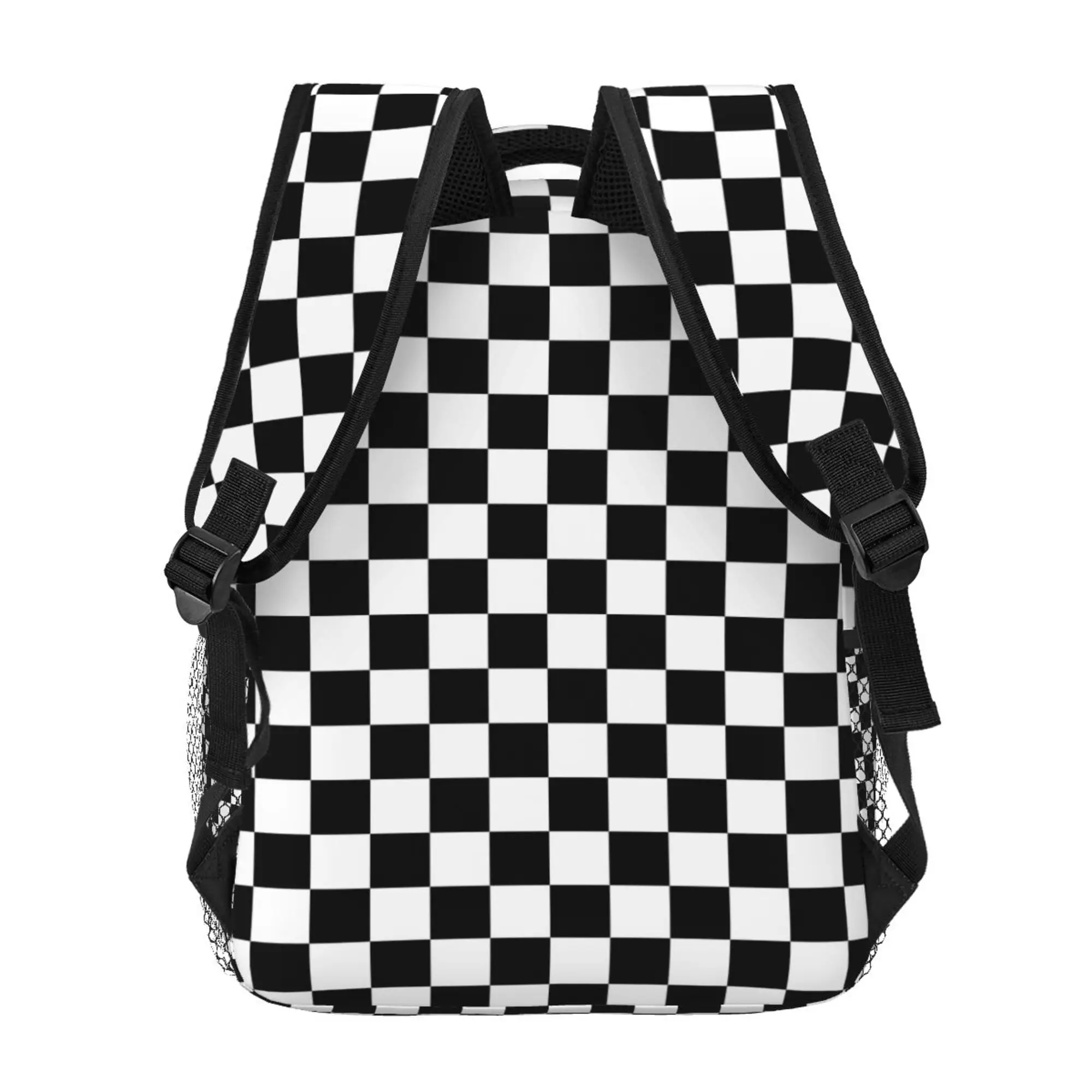 Black And White Squares Plaid Backpack Classic Basic Water Resistant Casual Daypack for Travel with Bottle Side Pockets