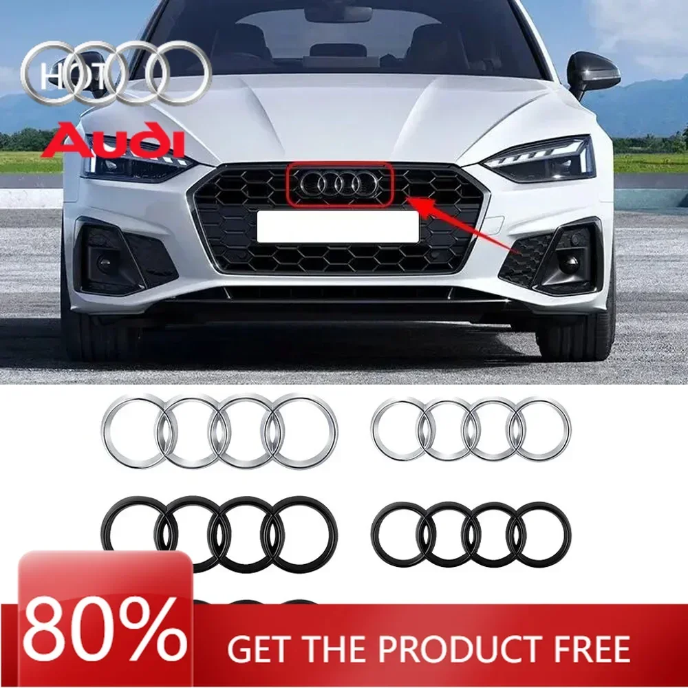 

Горячая новинка 2026: Наклейки для интерьера, эмблема на капот и задний багажник с логотипом 4 кольца, хромированный черный ABS, для Audi A3 A4 A5 A