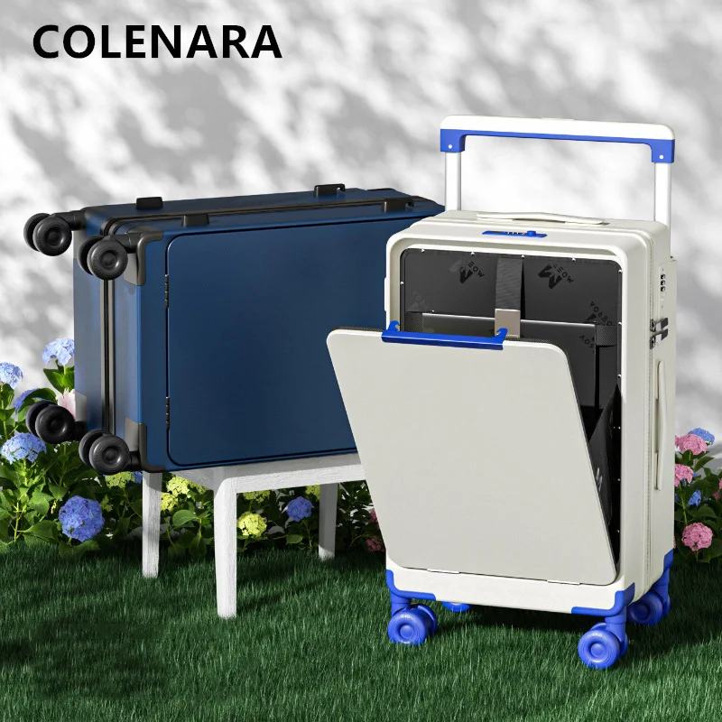 COLENARA الأمتعة حقيبة سفر الجبهة افتتاح الكمبيوتر المحمول الصعود حالة USB شحن متعددة الوظائف حقيبة تروللي بعجلات 20 "24" 26 بوصة حقيبة