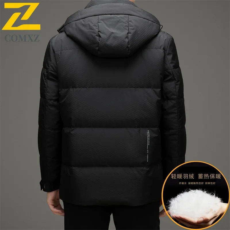 COMXZ Men Mid Length Down Jacket Winter New Loose Fit Thickened Duck Down Casual Fashion Waterproof windproof Outdoor sport coat