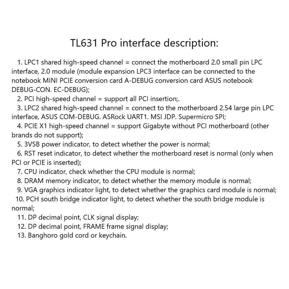 TL631 프로 다기능 데스크탑 노트북 LPC-DEBUG 포스트 카드, PCI PCI-E 미니 PCI-E 마더보드 진단 분석기 테스터, A