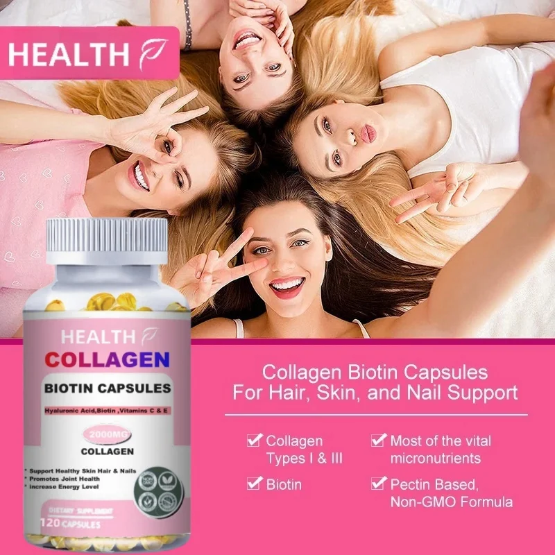 HEALTH Collagen 2000mg with Biotin 2500mcg Protein 3g Hyaluronic Acid Vitamin C Healthy Formula Dietary Supplement Gluten Free