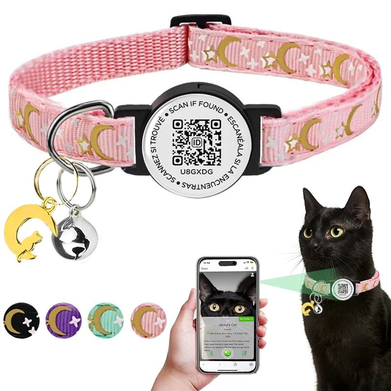 

QR-код Pet Tag Ошейник для кошек с QR-идентифікационной биркой, аксессуары для щенков и кошек Светящиеся ошейники для котят, кошачья бирка, безопасный быстросъемный механизм