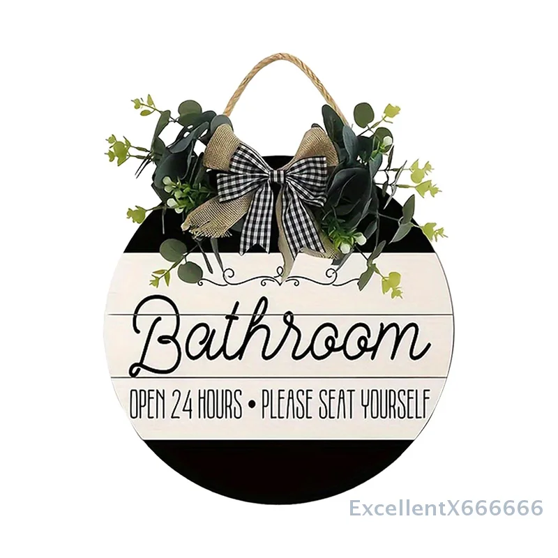 

Welcome Door Hanging Sign Wood Sign Door Hanger Bathroom Reusable Round Decorative Welcome Plate, Welcome Sign With Bowknot