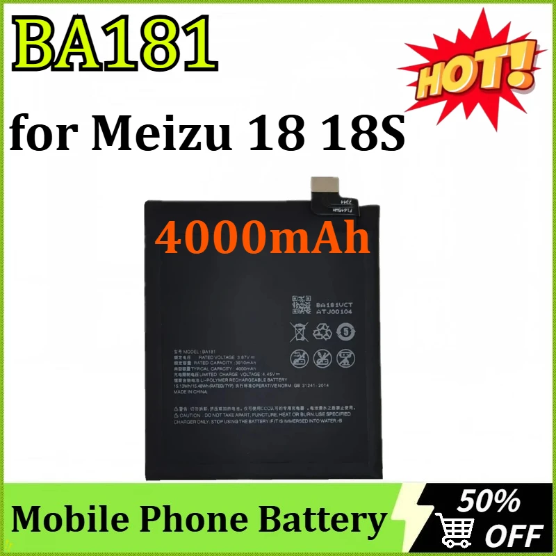 

Новый обновленный аккумулятор BA181 4000 мАч для мобильного телефона Meizu 18 18S, сменные аккумуляторы высокой емкости для телефона