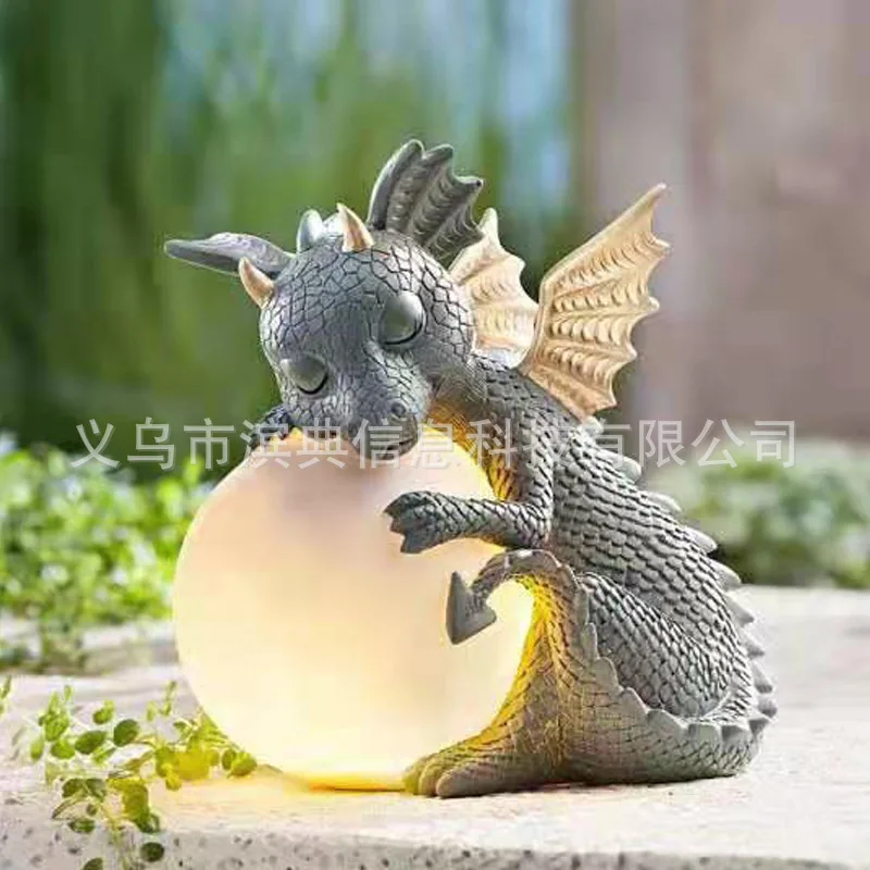 New Lovely Garden Dragon Meditated Statue Courtyard Dragon Sculpture Resin Dinosaur Shape Statue Outdoor Yard Garden Decoration