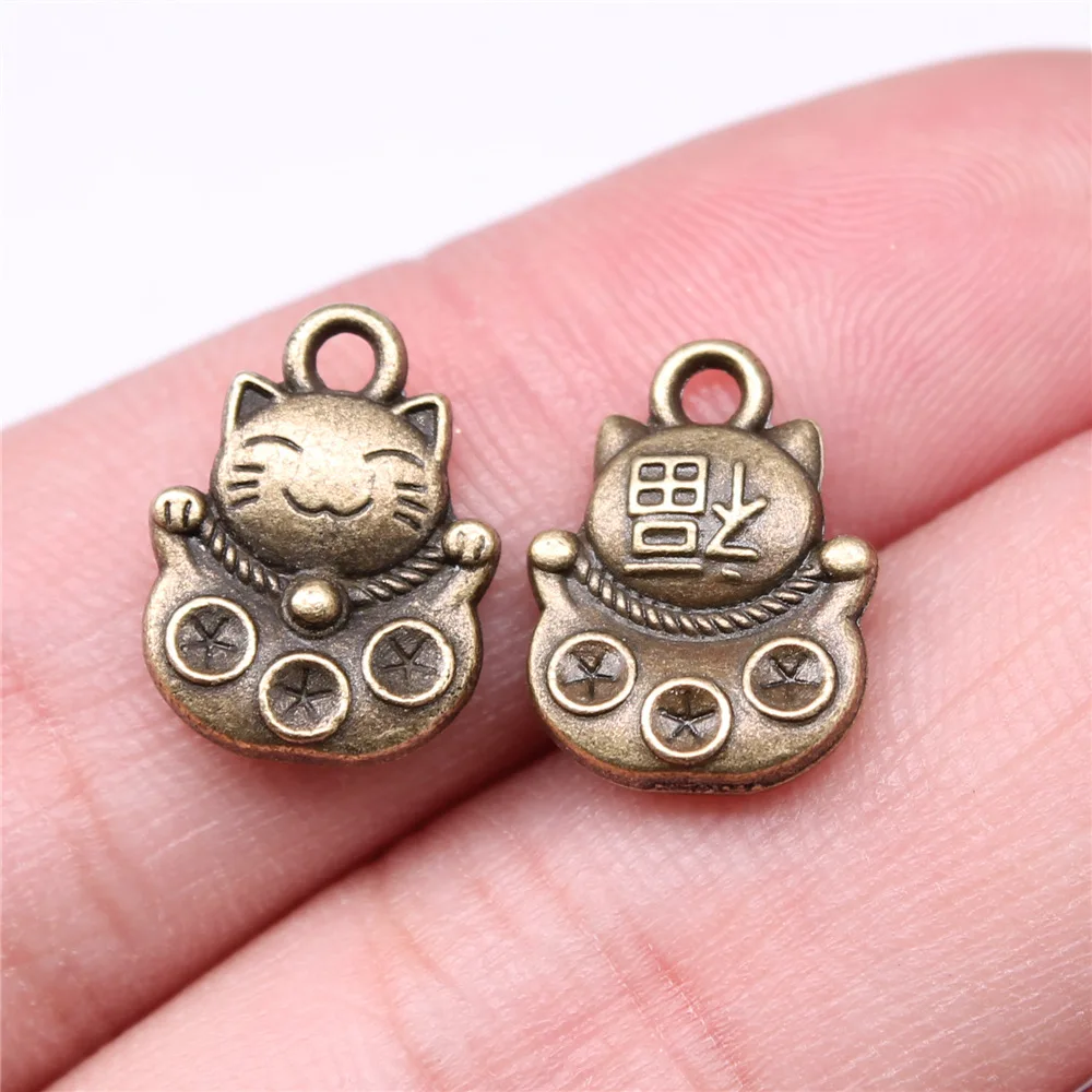 

10 шт. 15x11 мм, 3 цвета: античное серебро, античное золото, античная бронза, подвески в виде счастливого кота, аксессуары для изготовления ювелирных изделий