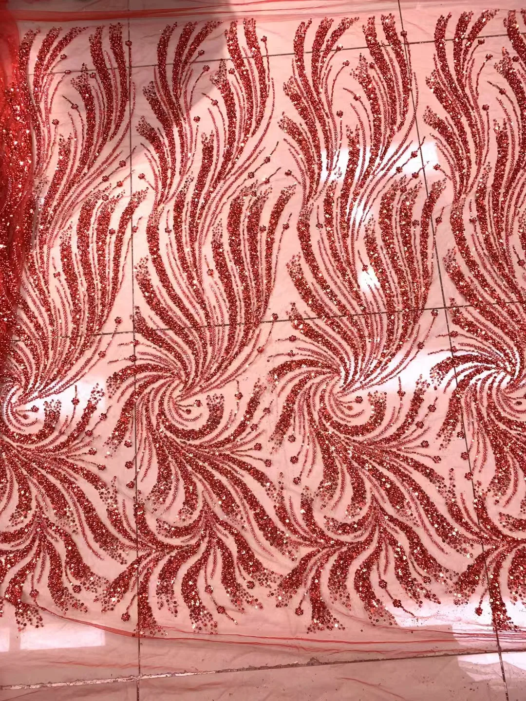 

African Lace Fabric 2025 Handmade Beaded Lace Fabric France Sequins Nigerian Embroidery Bridal Mesh Lace Fabric For Sewing