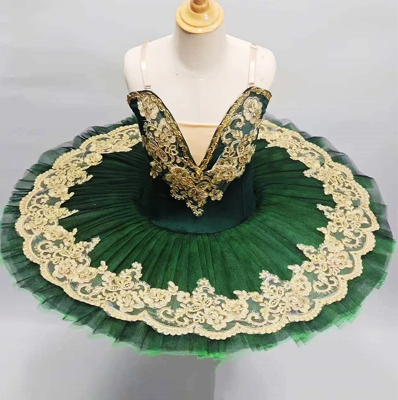 Robe Tutu de Ballet professionnelle vert foncé pour filles, vêtements de spectacle pour enfants et adultes, Costumes de ballerine pour femmes