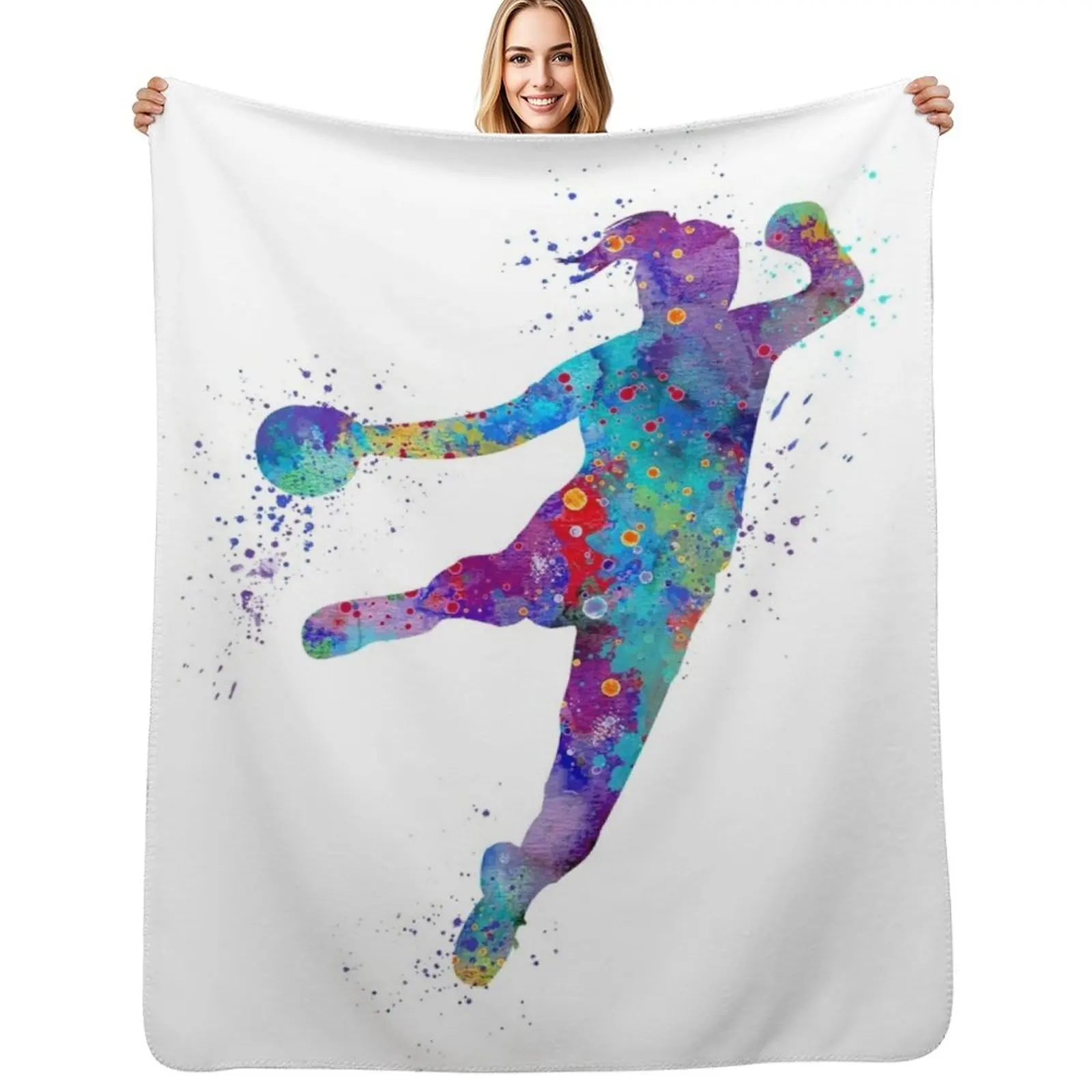

Handball Girl Colorful Watercolor Silhouette Throw Blanket Sofa Soft anime Blankets For Bed Blankets