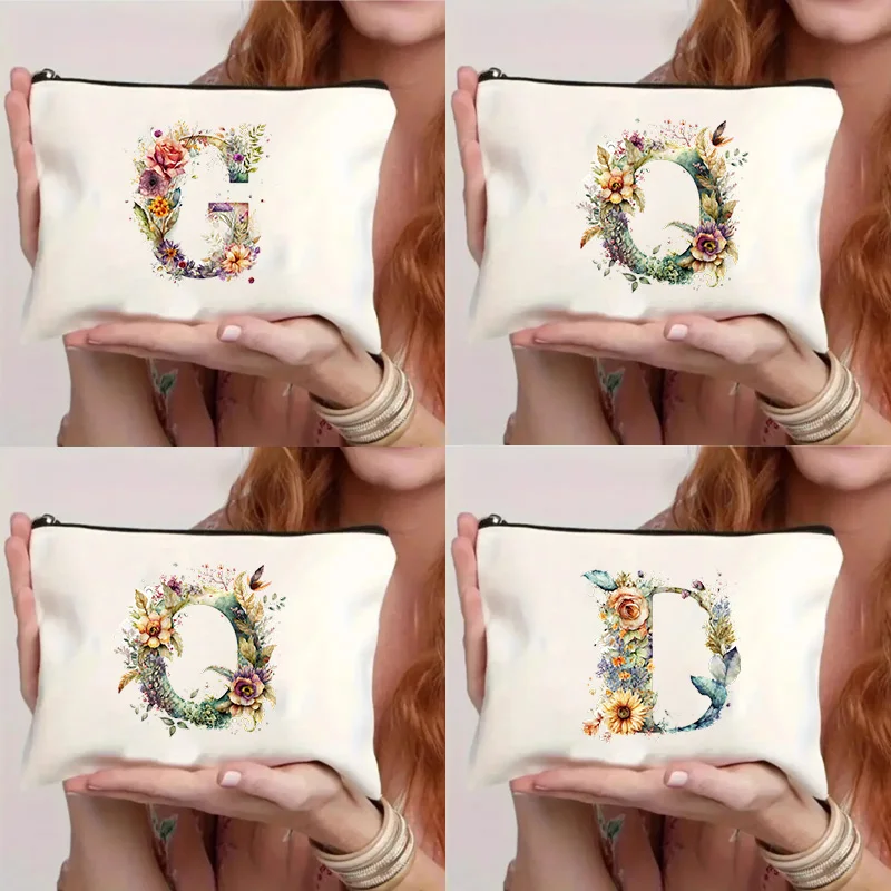 26 letter seaside flower design sunflower makeup bag bride makeup bag canvas letter makeup bag birthday wedding bridesmaid gift