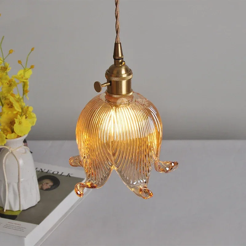 IWHD العنبر الزجاج قلادة LED أضواء تركيبات بجانب غرفة نوم بار مقهى غرفة المعيشة الشمال الحديثة النحاس مصباح معلق Luminaira