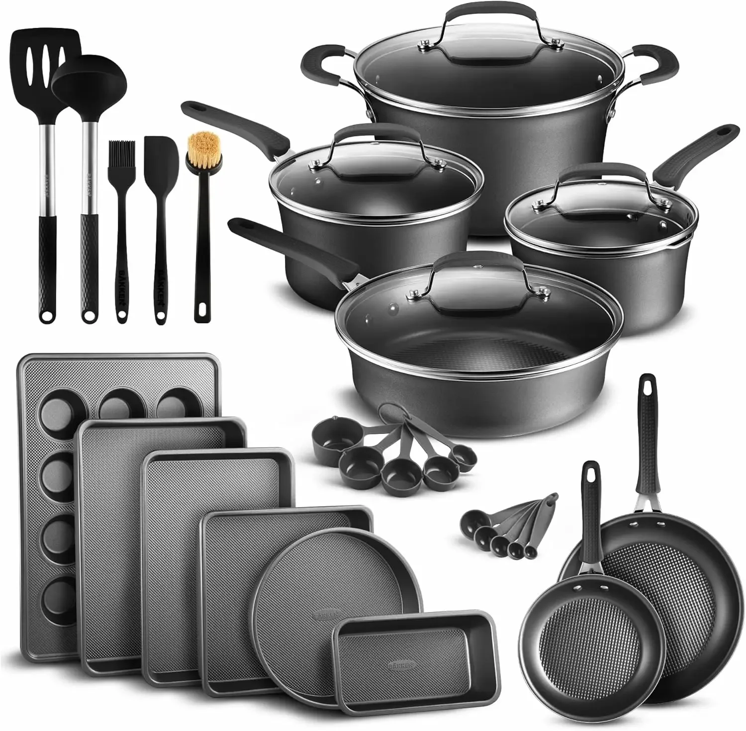 

BestsellerPots and Pans Set, 23-Piece Non Stick Cookware & Bakeware Sets with Plaid Pattern, Stackable Design, Dishwasher Safe,
