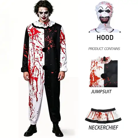Art The Clown Cosplay Kostümü ‌ Korkunç Kanlı Kıyafetler Katil Palyaço Tulumları Cadılar Bayramı Karnaval Partisi Korku Kostümleri
