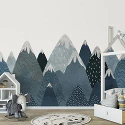 Creative Blue Round Mountain Wall Mural Seamless Waterproof Fabric Wear-resisting Wall Sticker for Kids Room Baby Room Decor