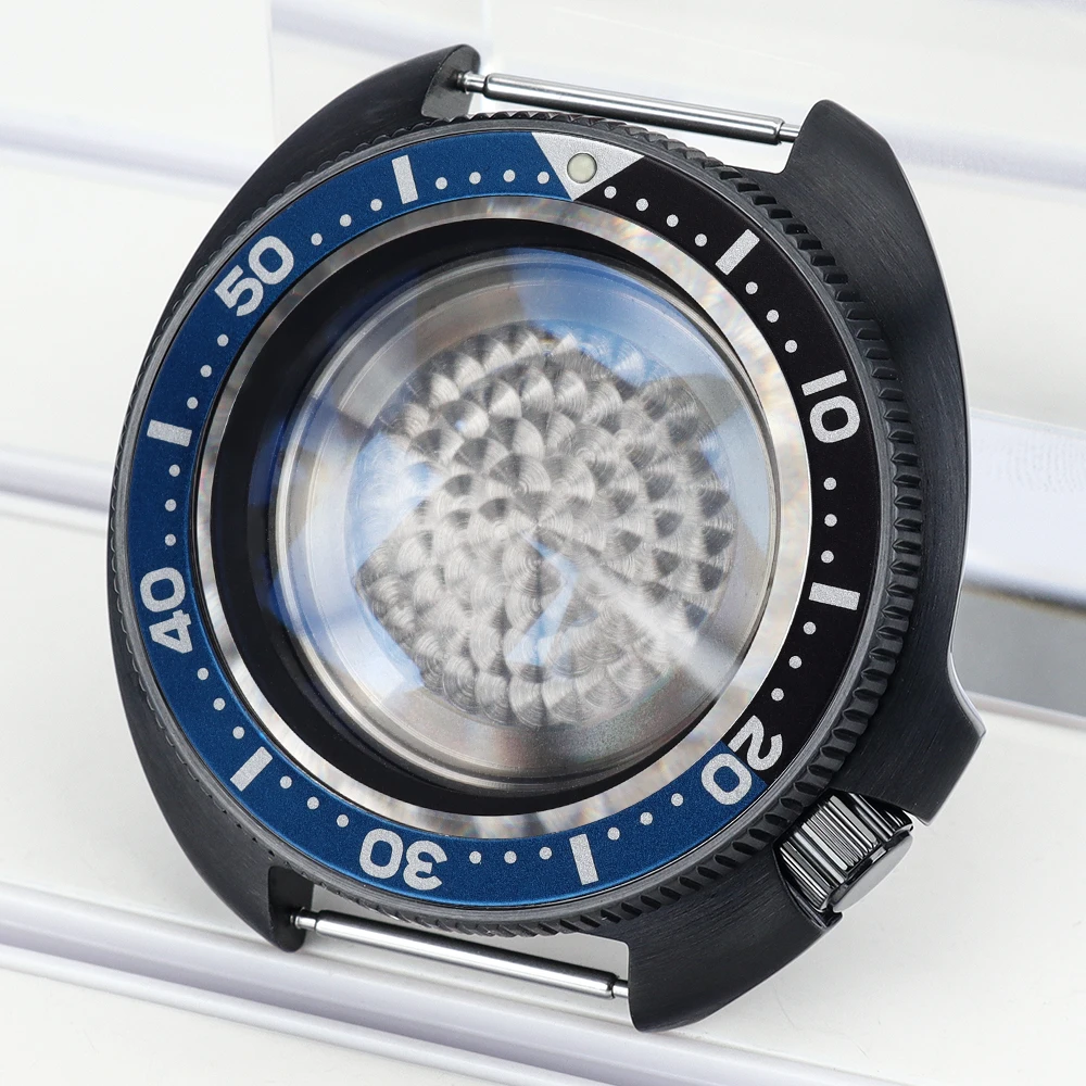44mm Automatische Taucheruhrgehäuse Schwarz Montage-Uhrenteile AR-Saphirglas für NH35 NH36 4R35 36 mit Kapitelring 4,1 Uhr – Detail 3