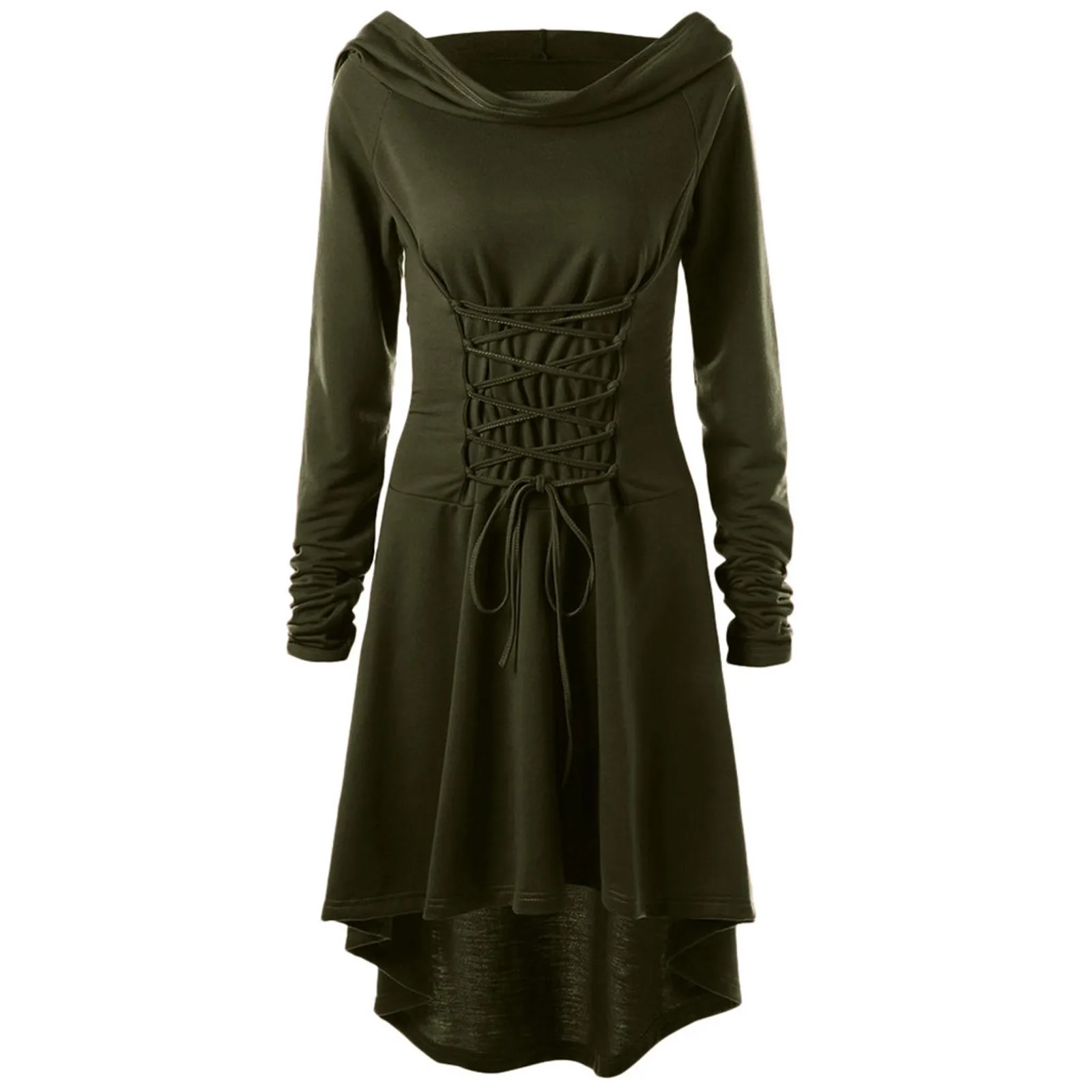 Elegant Long Sleeve Hooded Wrap Dress for Women Festive Performance Costume Pure Color Trendy Chinese Stage Performance Gown