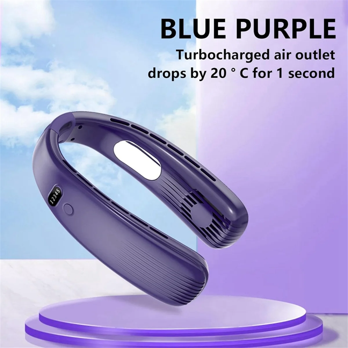 블레이드리스 넥 팬, USB 리프 덜 작동 웨어러블 헤드폰 디자인, 야외 스포츠용 저소음 넥 팬, 흰색