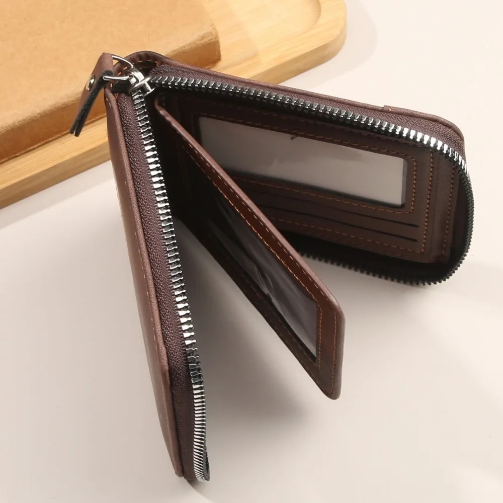 Portafogli corti da uomo Portamonete con cerniera in PU Portafogli da lavoro pieghevoli Pochette casual Fermasoldi Porta carte d'identità multi-carta regalo