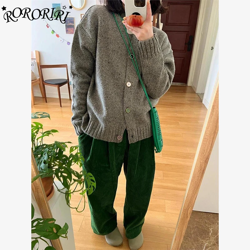 

RORORIRI большие размеры женские американские винтажные зеленые вельветовые брюки осень-зима с высокой талией свободные прямые удобные повседневные брюки