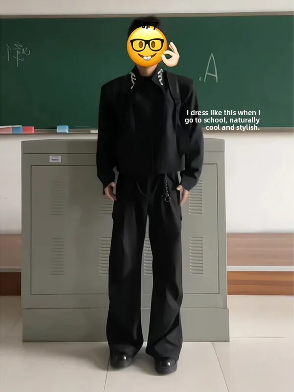 

Bla Pleated Bell Bot Casual Pants for Men Summer American Drapey Loose Wide Leg Workwear Trousers Straight Cut