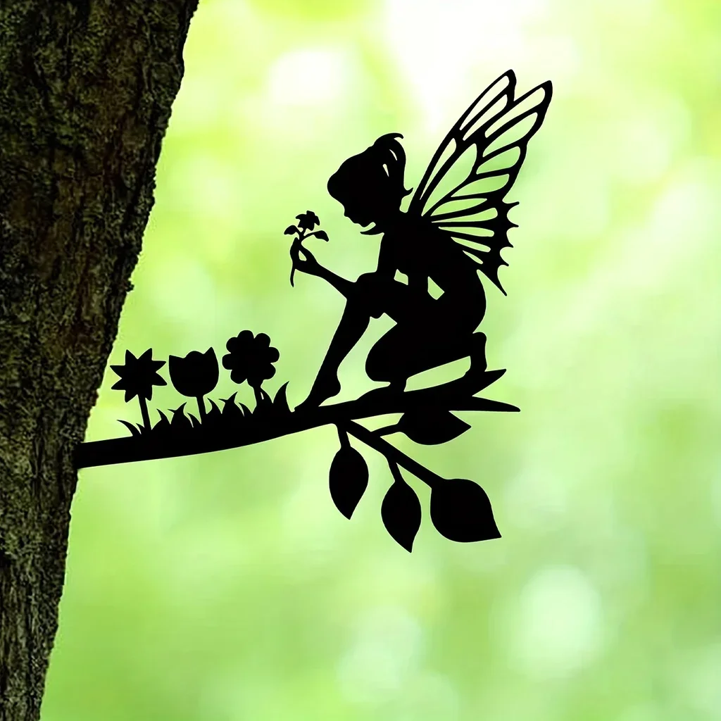 

Picking Flowers Fairy Branch Steel Silhouette Metal Wall Tree Art Home Garden Yard Patio Outdoor Statue Stake Decoration Perfect